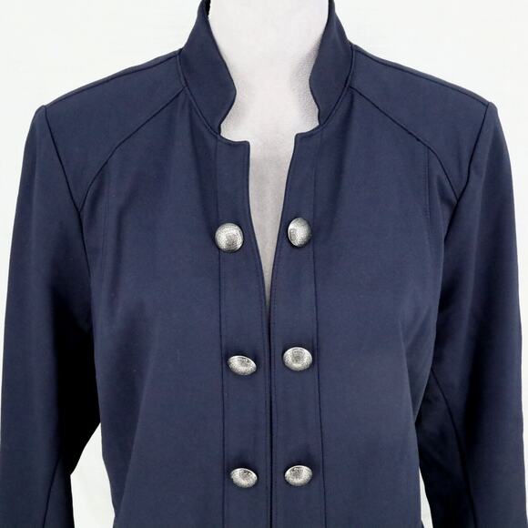 Lane Bryant Jacket Womens 16 Navy Blue Hook Eye Stretch Knit Silver Buttons - Picture 7 of 16